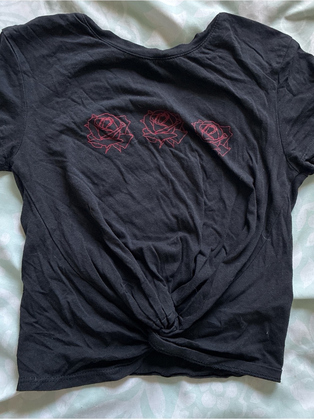 Zumiez Black Crop Tee with Pink Rose Outline